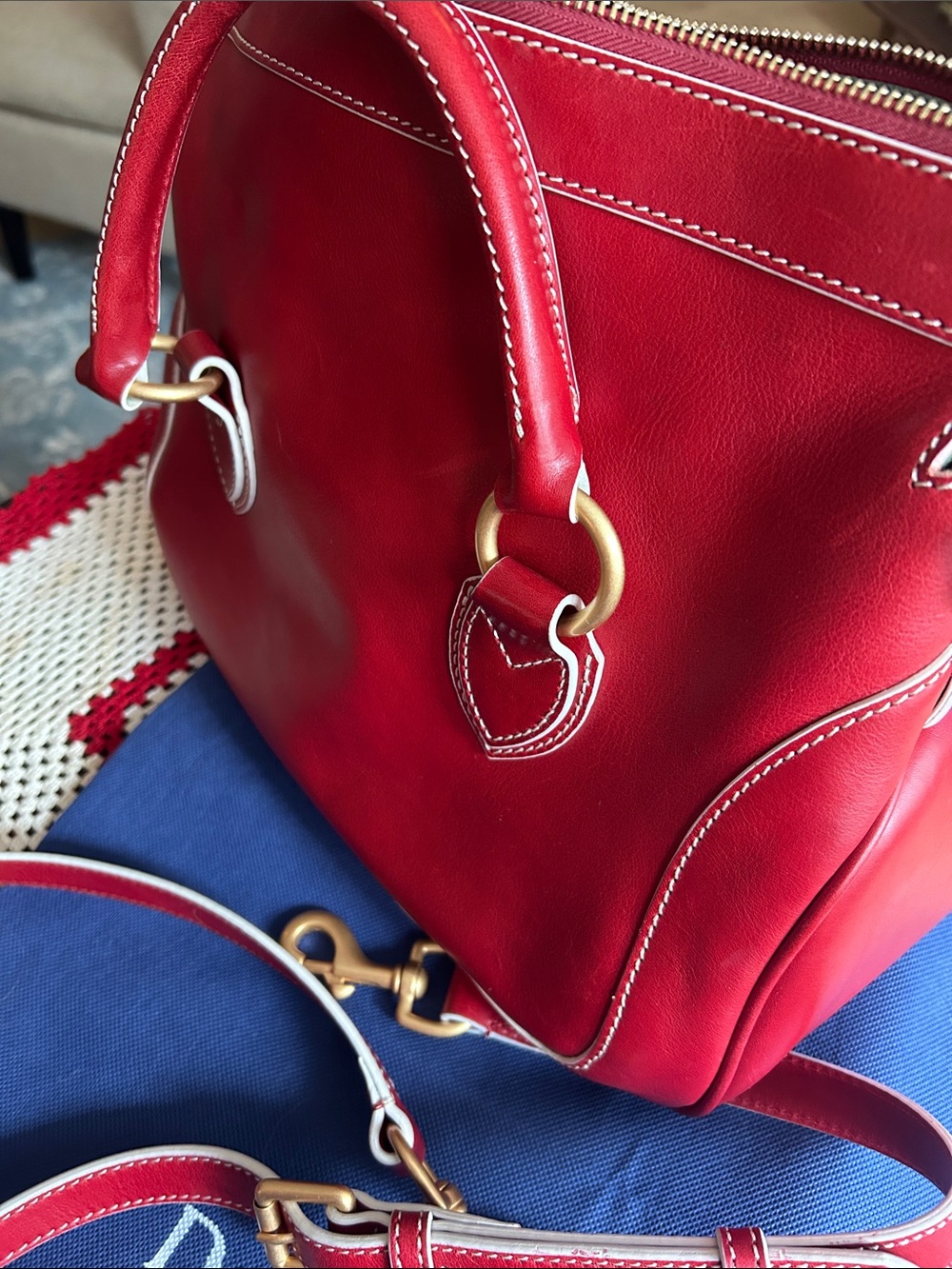 Dooney & Bourke Red Leather Satchel with Gold Hardware - Picture 10 of 11